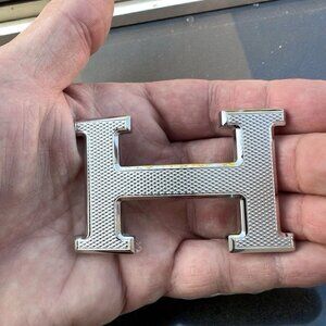 HERMES 38mm Silver Palladium Guilloche H Belt Buckle W/ Dust Bag (excellent)
